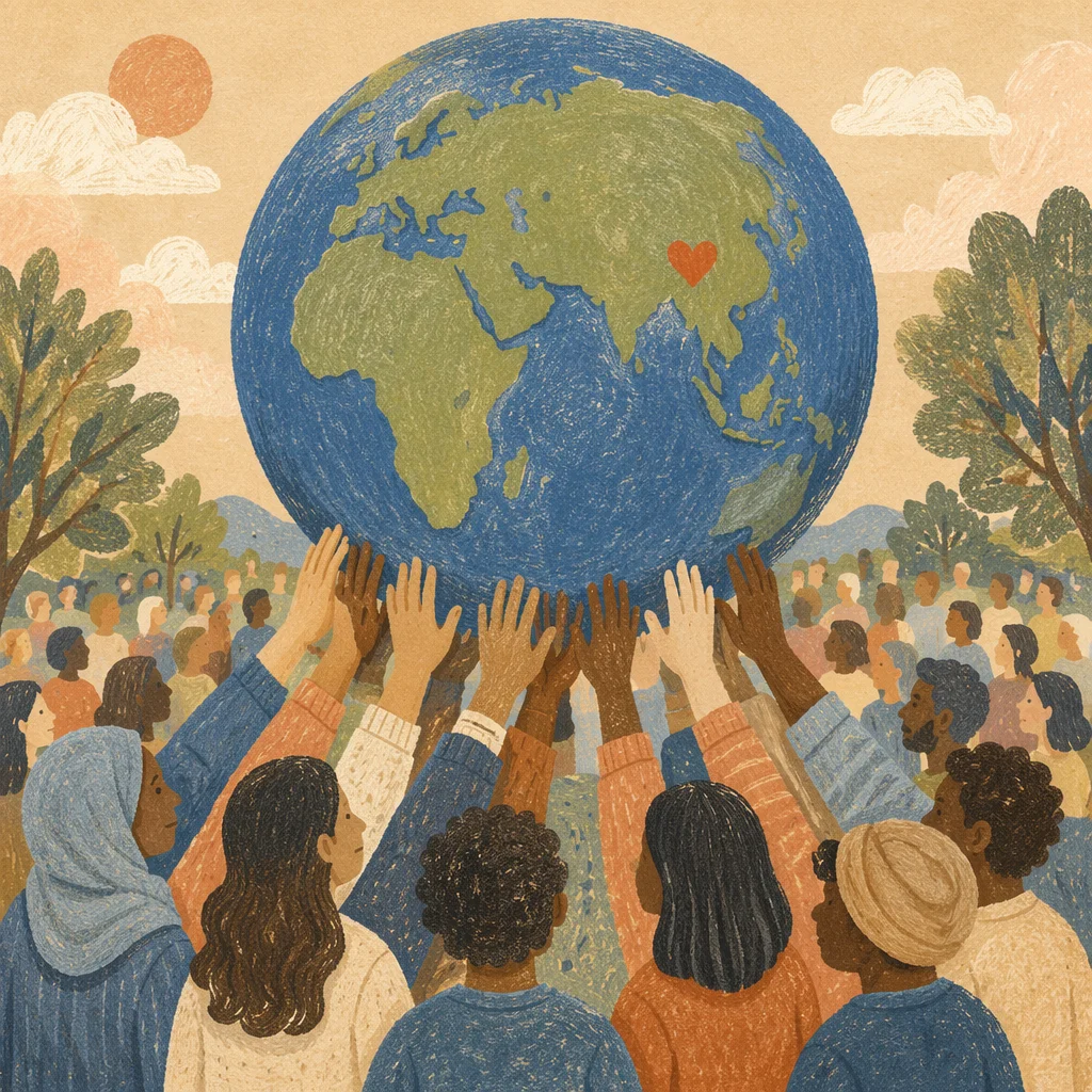Global Compassion Globe Above Worship Crowd