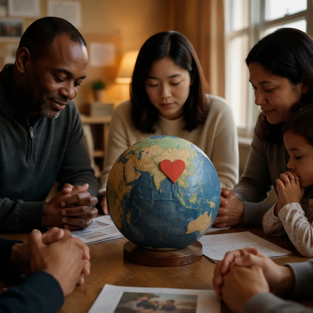 Prayer Circle Around Globe With Red Heart