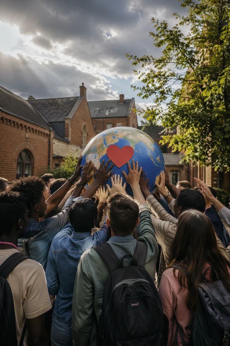 Church Community Lifting Globe With Heart