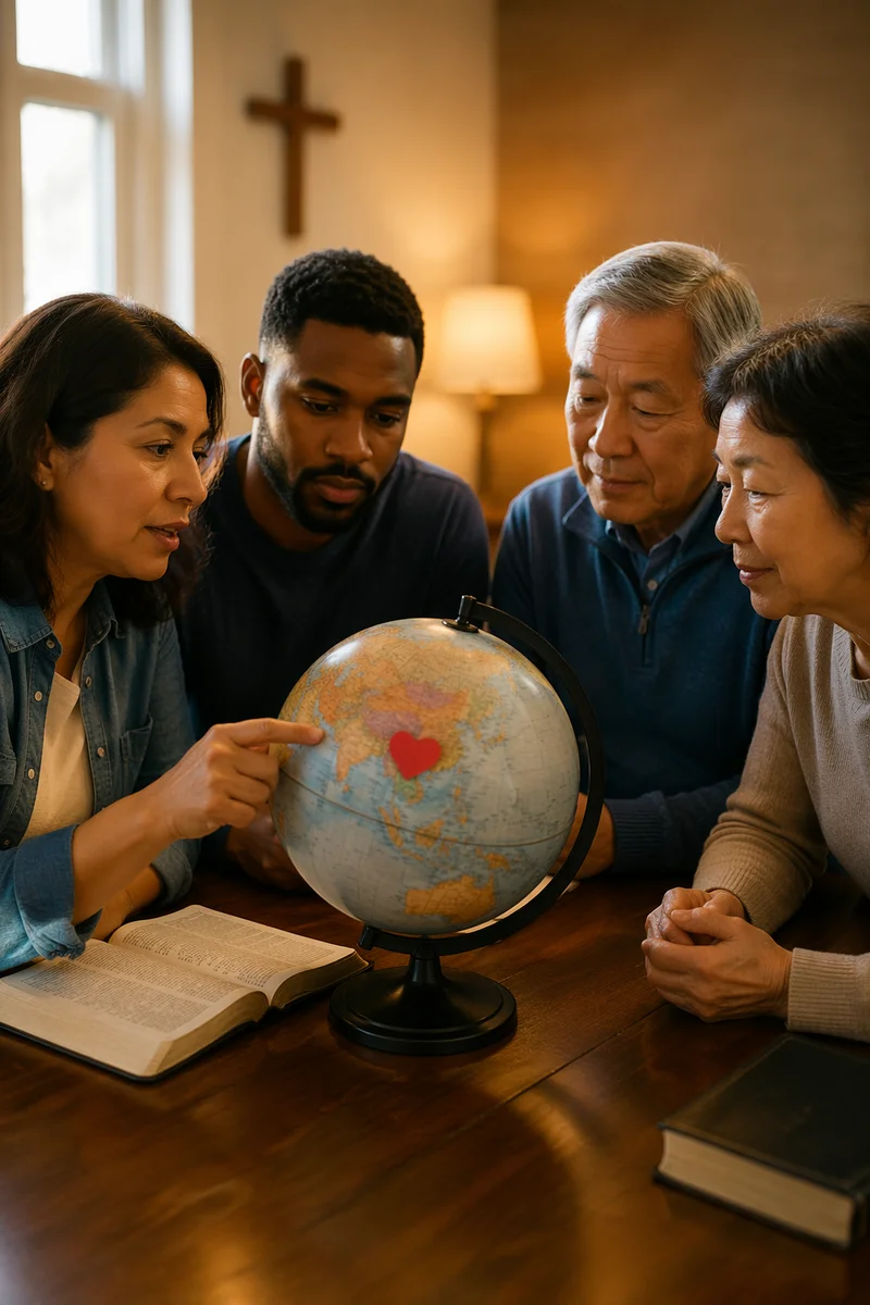 Small Group Studying Globe With Heart