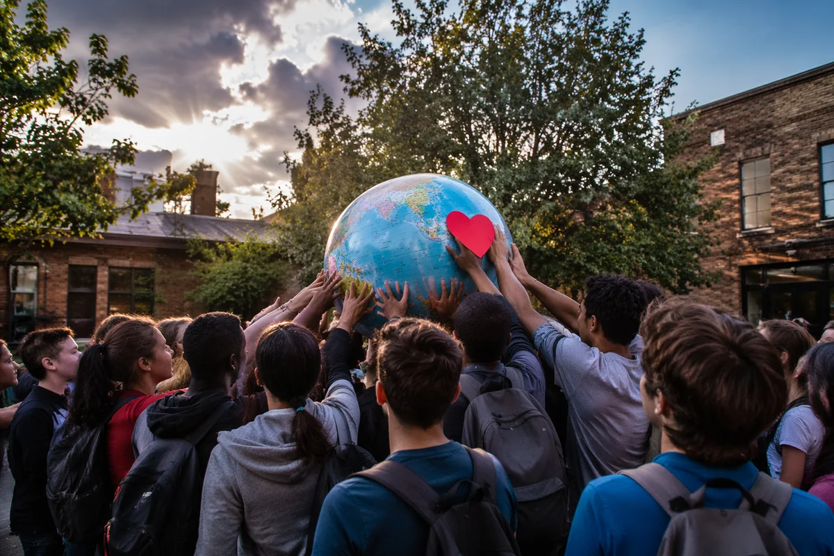 Church Community Lifting Globe With Heart