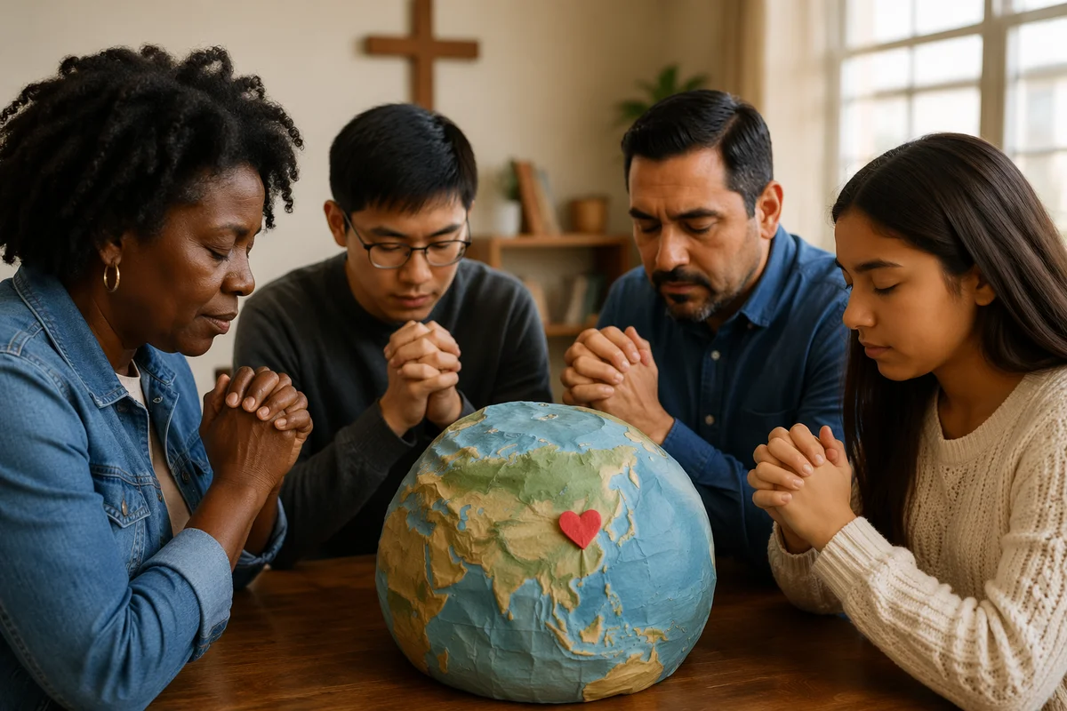 Prayer Circle Around Handmade Paper Globe