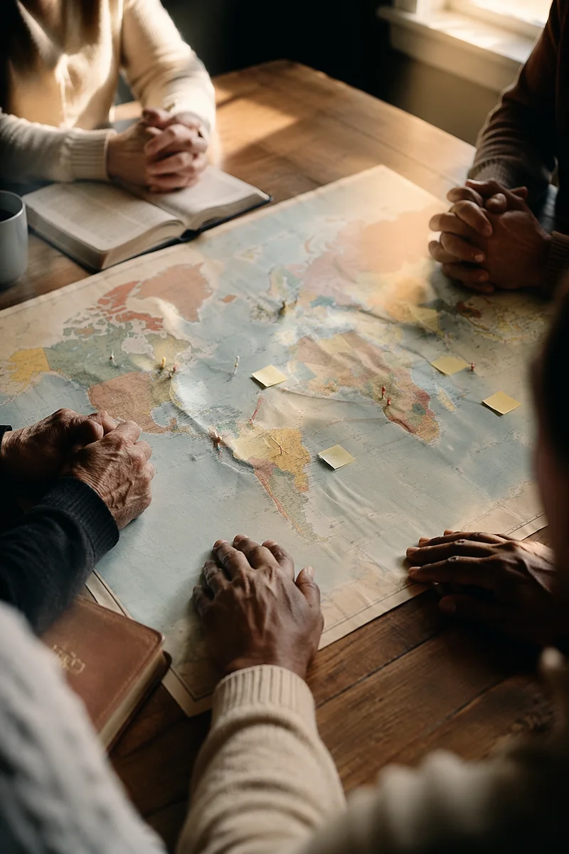 Church Prayer Gathering Around World Map