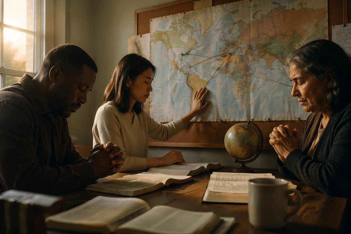 Small Group Praying by World Map