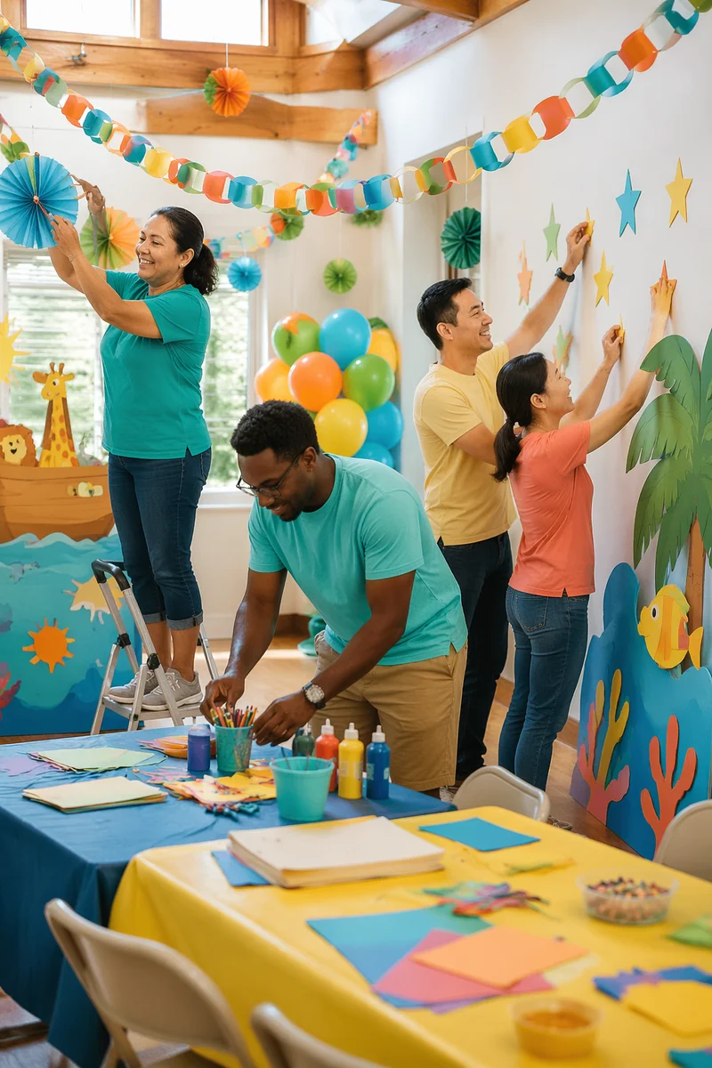 Volunteers Decorating Bright Church Community Hall