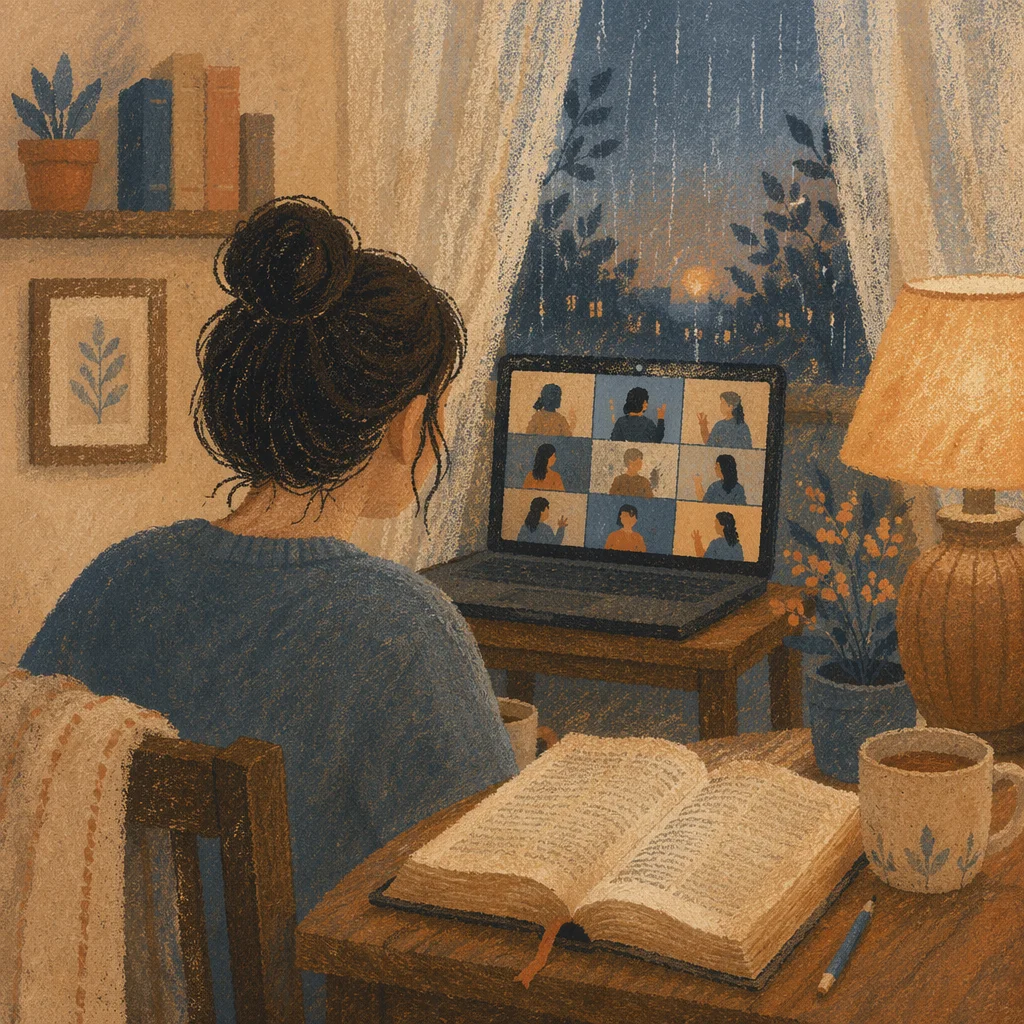 Cozy Virtual Bible Study at Dusk
