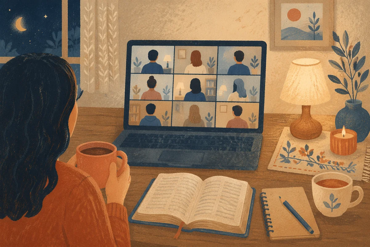 Evening Virtual Bible Study on Laptop