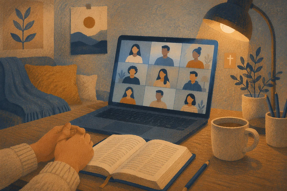 Virtual Bible Study at Home Desk