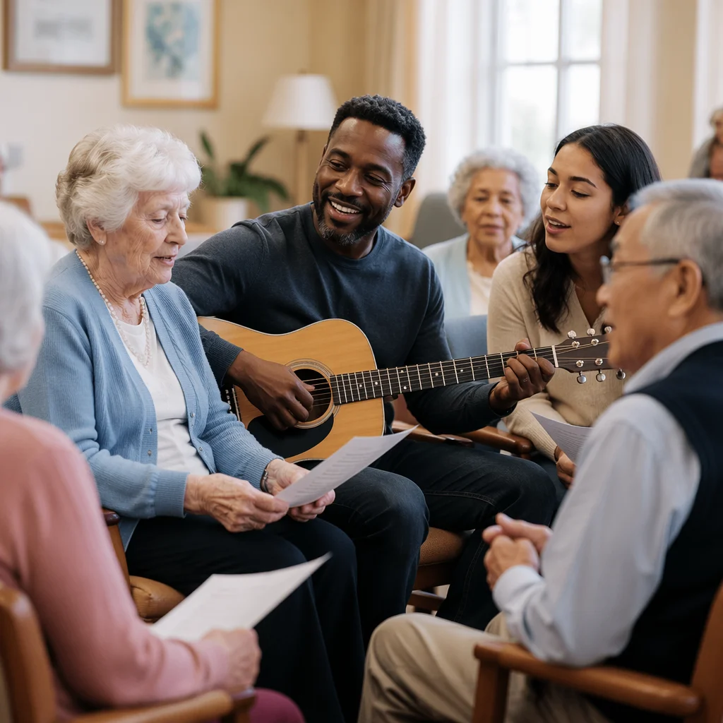 Church Group Singing With Elderly Residents
