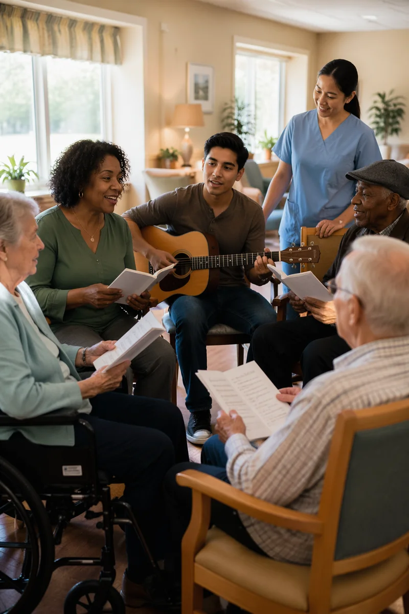 Group Singing in Nursing Home Common Room