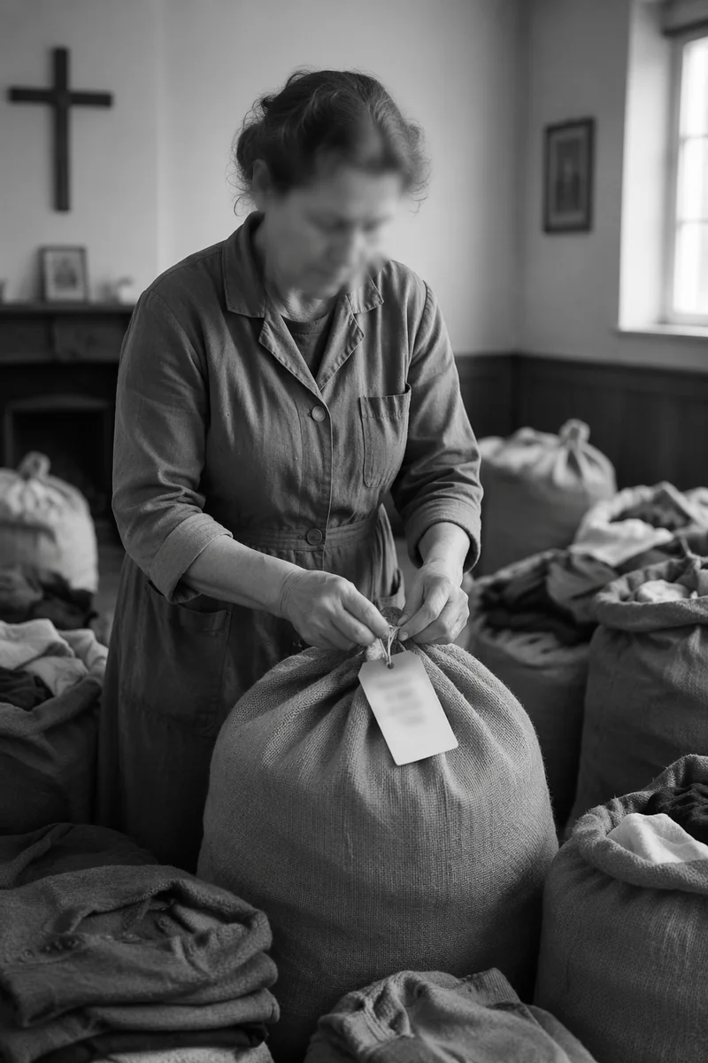 Church Volunteer Sorting Donated Clothes