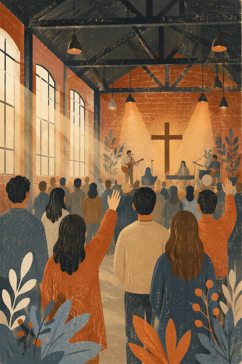 Warehouse Church Worship with Exposed Brick