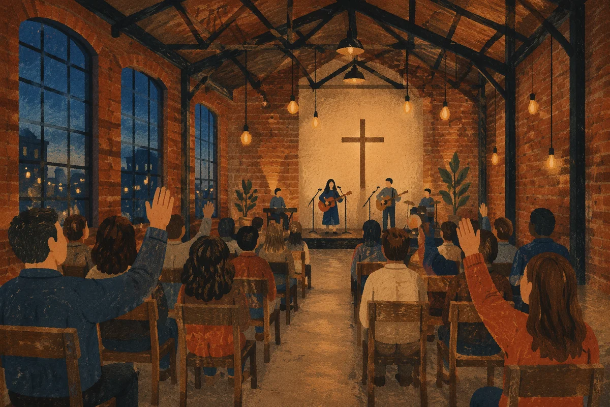 Warehouse Church Worship with Exposed Brick