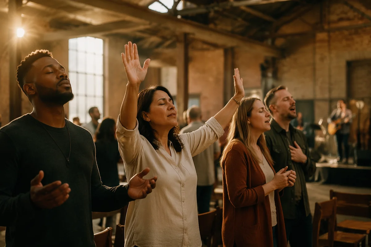 Worship Gathering in Industrial Brick Church