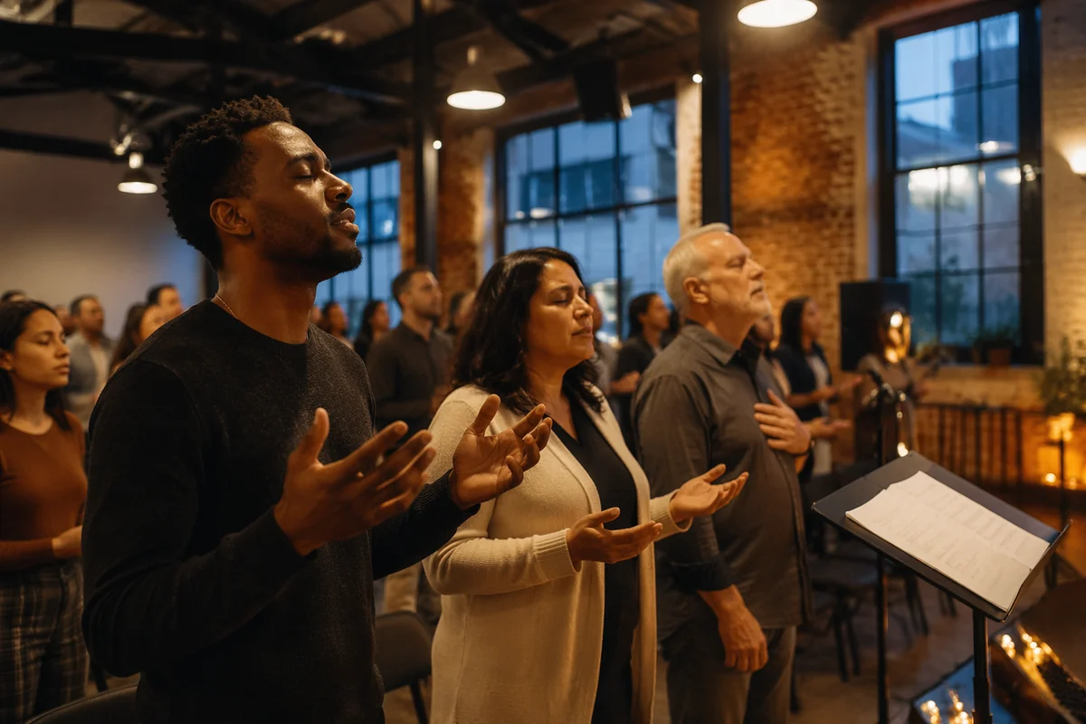 Worship Gathering in Industrial Brick Church
