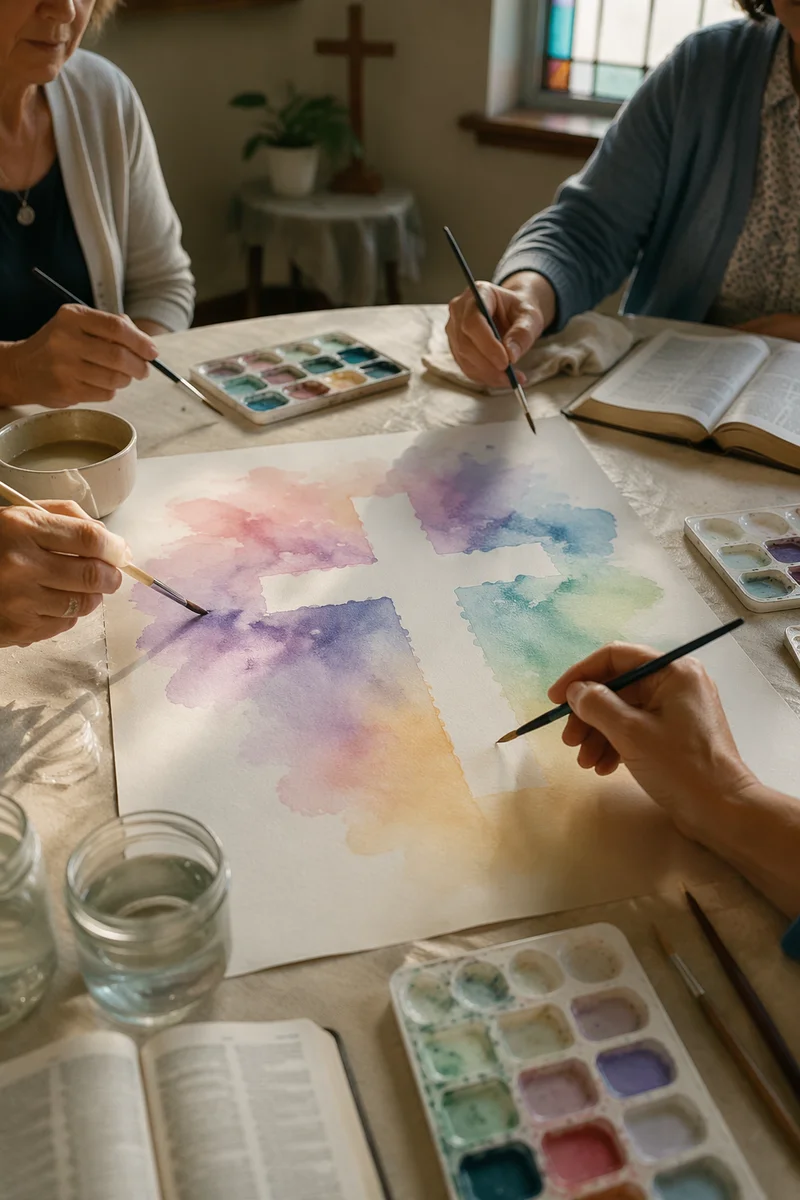 Hands Painting Soft Watercolor Cross