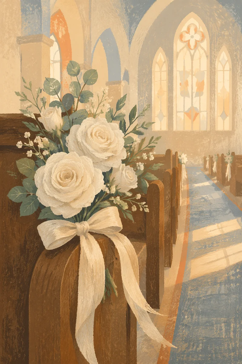 White Rose Wedding Bouquet in Church Light