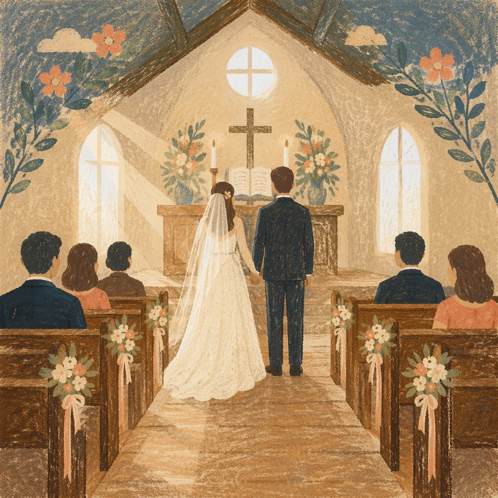 Countryside Church Wedding at Softly Lit Altar
