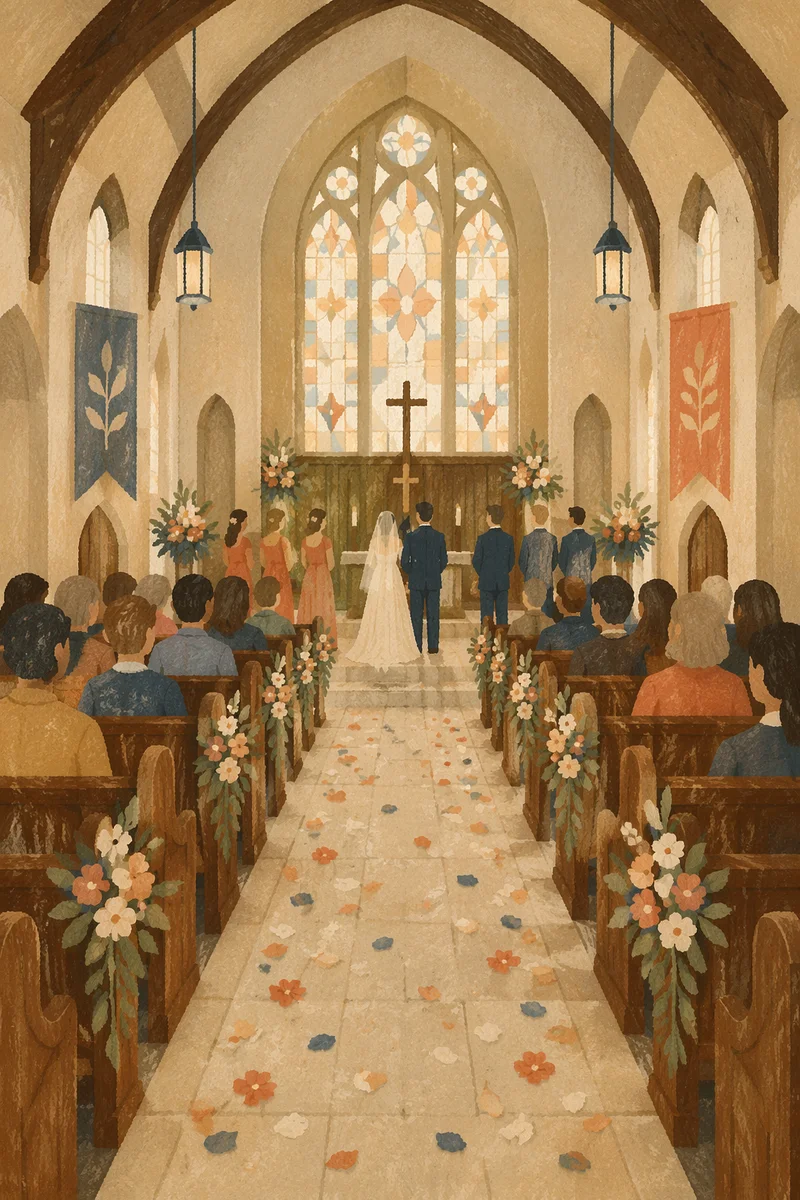 Church Wedding Ceremony at Traditional Altar