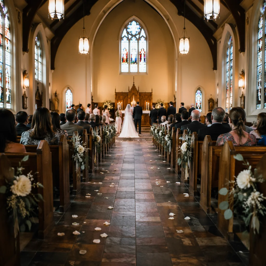 Church Wedding Ceremony at Traditional Altar