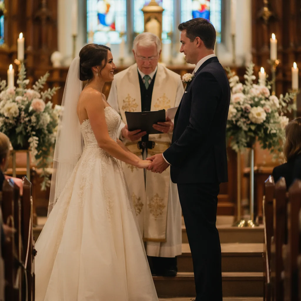 Bride and Groom at Church Altar
