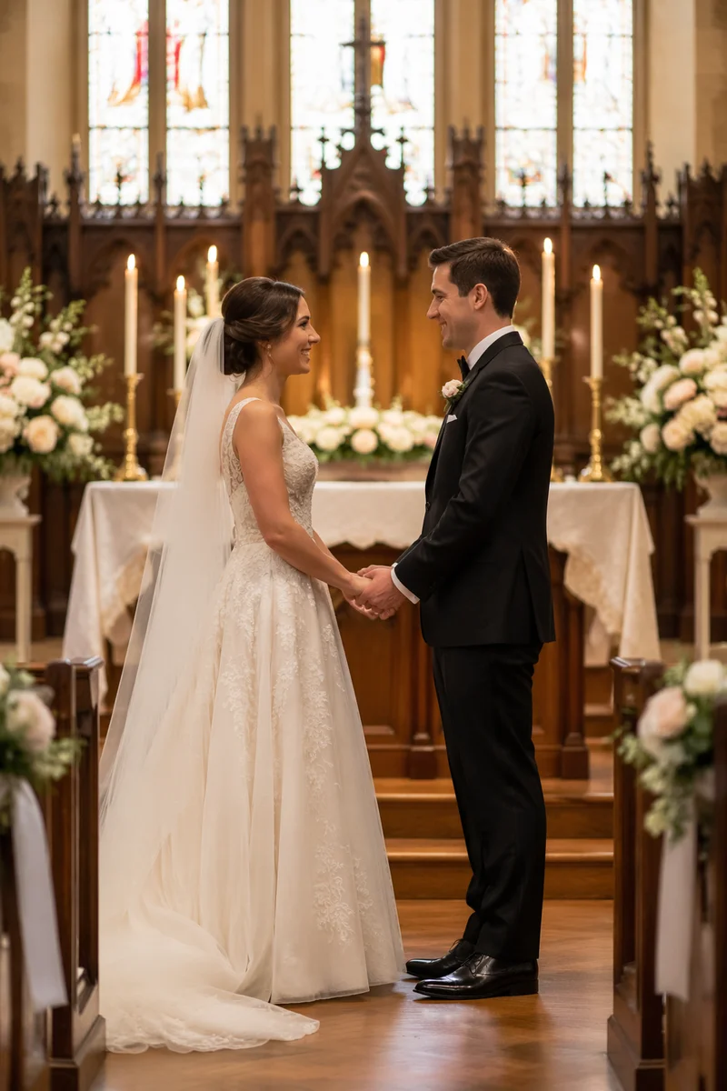 Bride and Groom at Church Altar