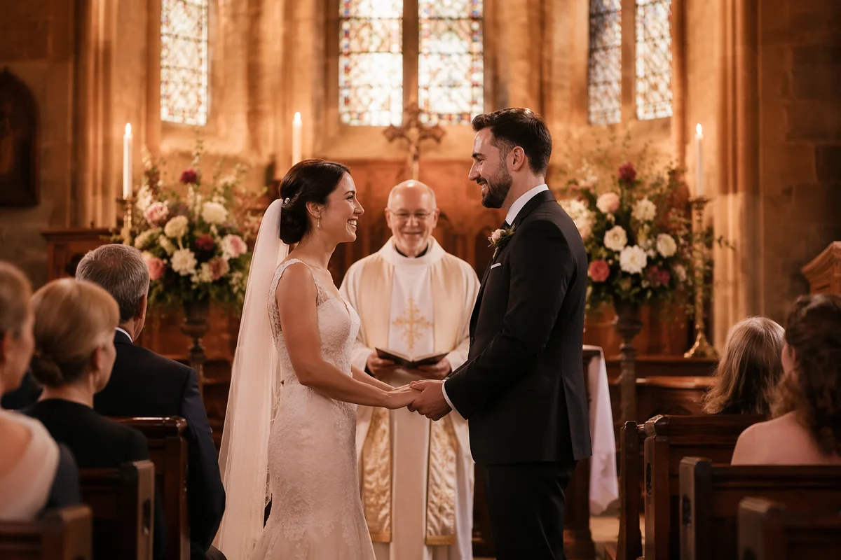 Bride and Groom at Church Altar