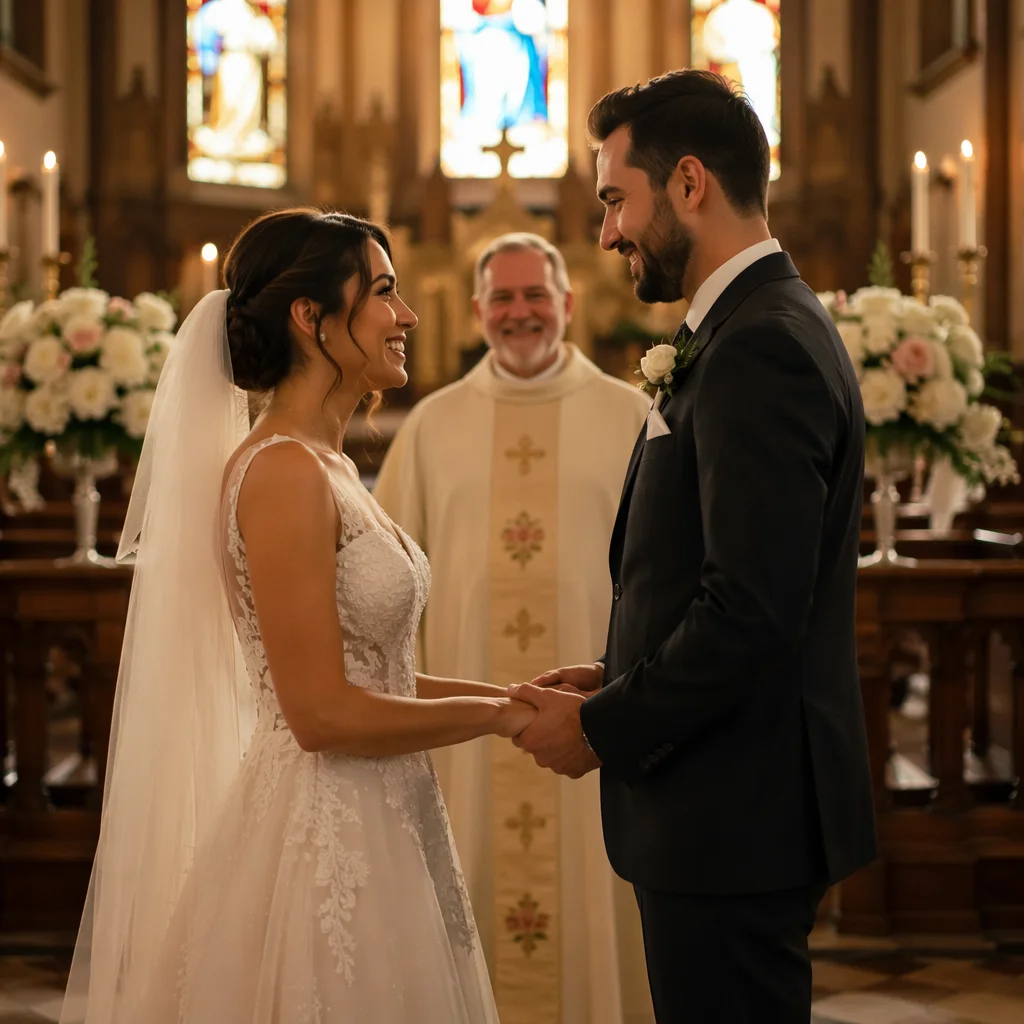 Bride and Groom at Church Altar