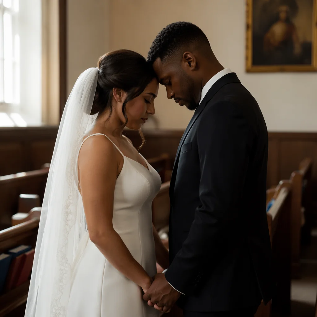 Wedding Couple Praying Before Ceremony