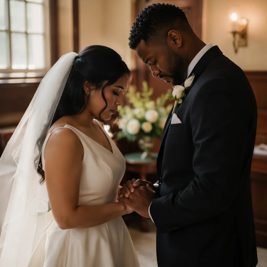 Wedding Couple Praying Before Ceremony