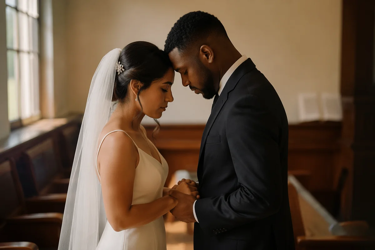 Wedding Couple Praying Before Ceremony