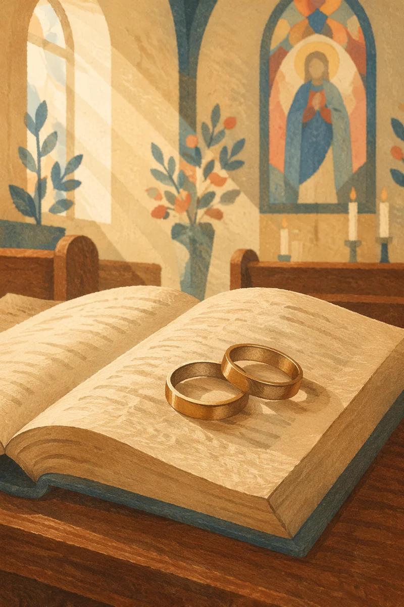 Gold Wedding Rings on Open Bible