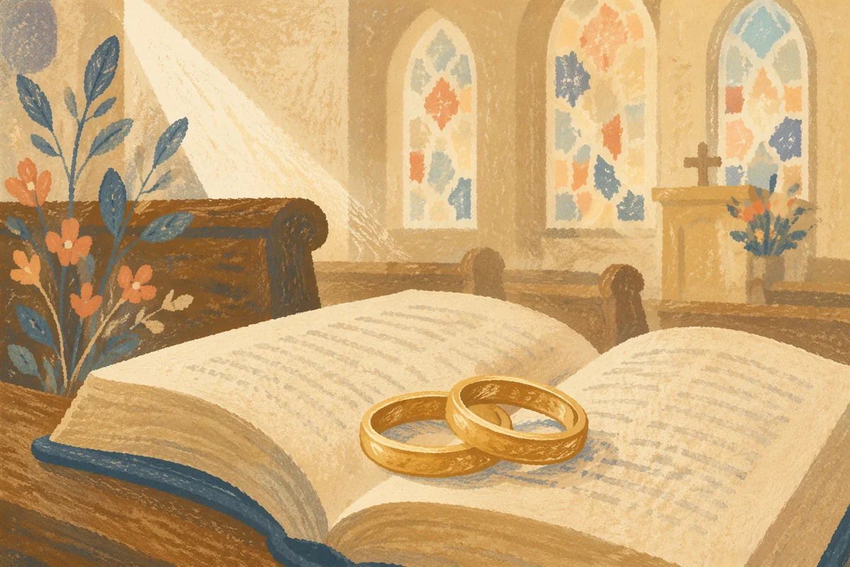 Gold Wedding Rings on Open Bible