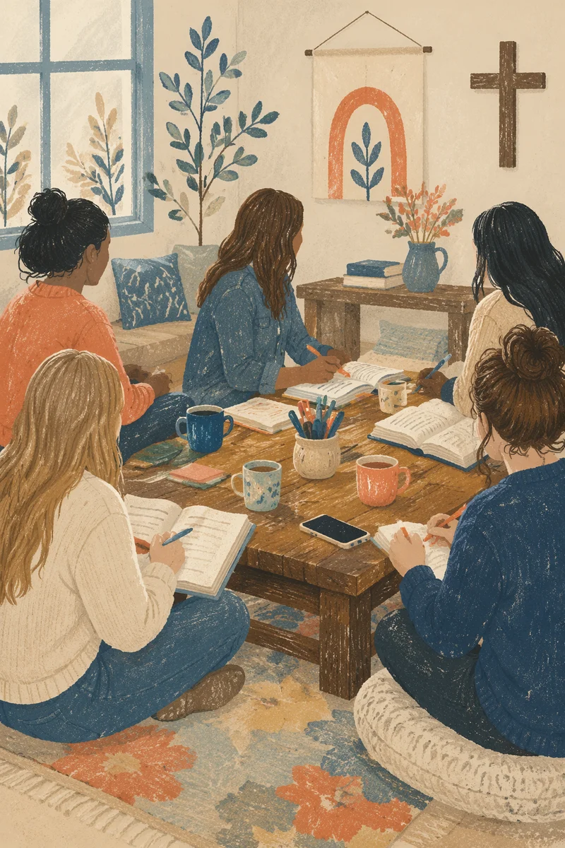 Women Bible Study Around Coffee Table
