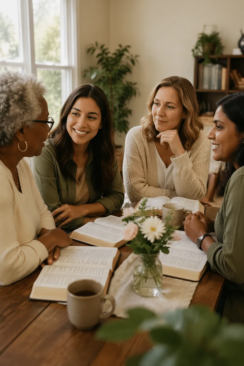Women Studying Together Over Coffee Table