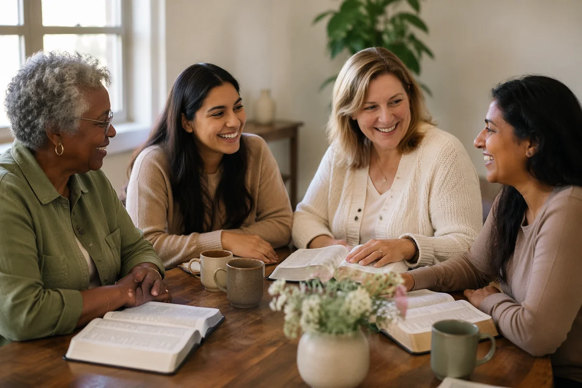 Women Studying Together Over Coffee Table