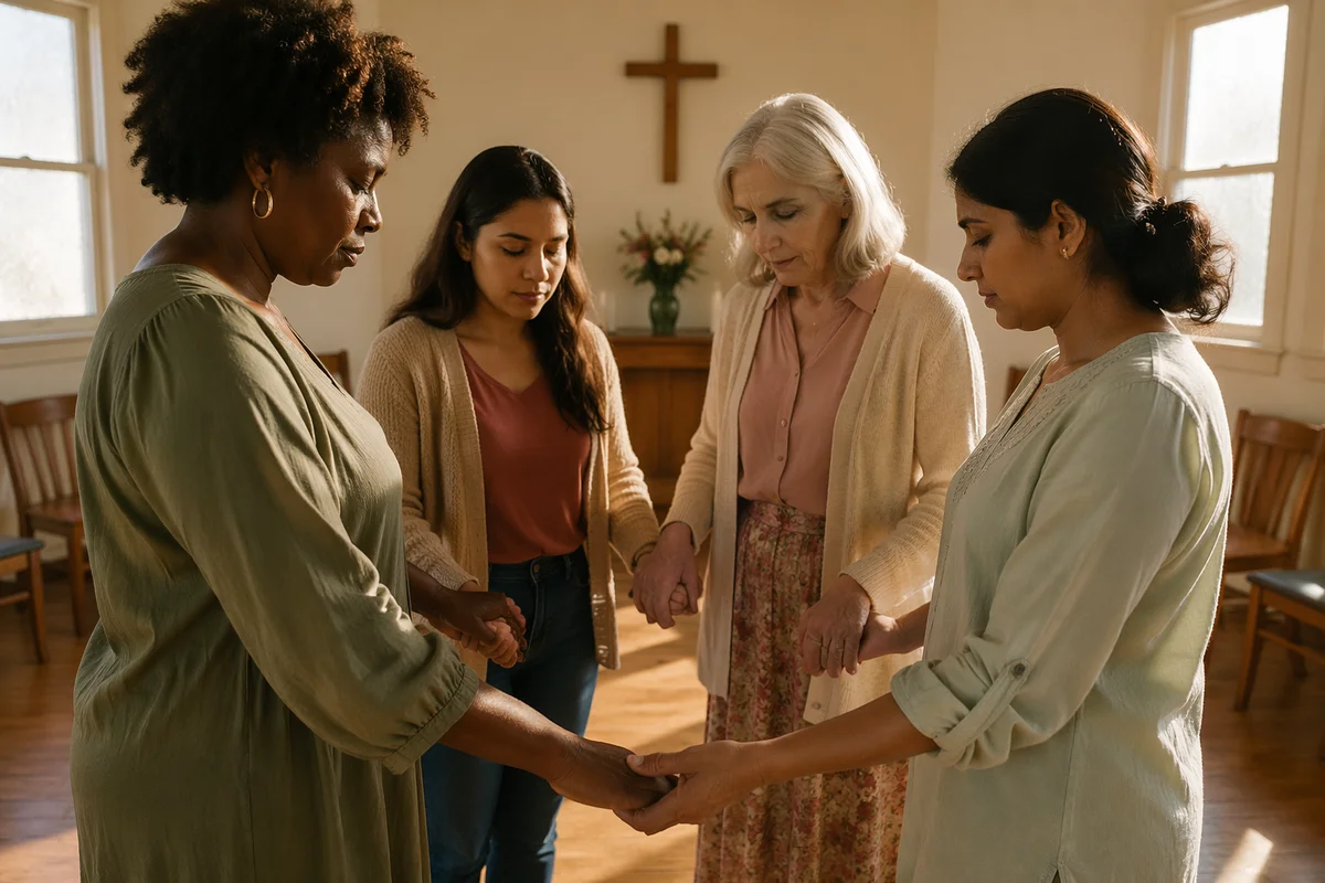 Women Holding Hands in Chapel Prayer Circle