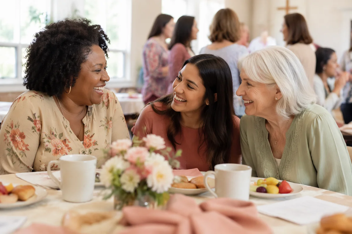 Women Laughing at Brunch Table