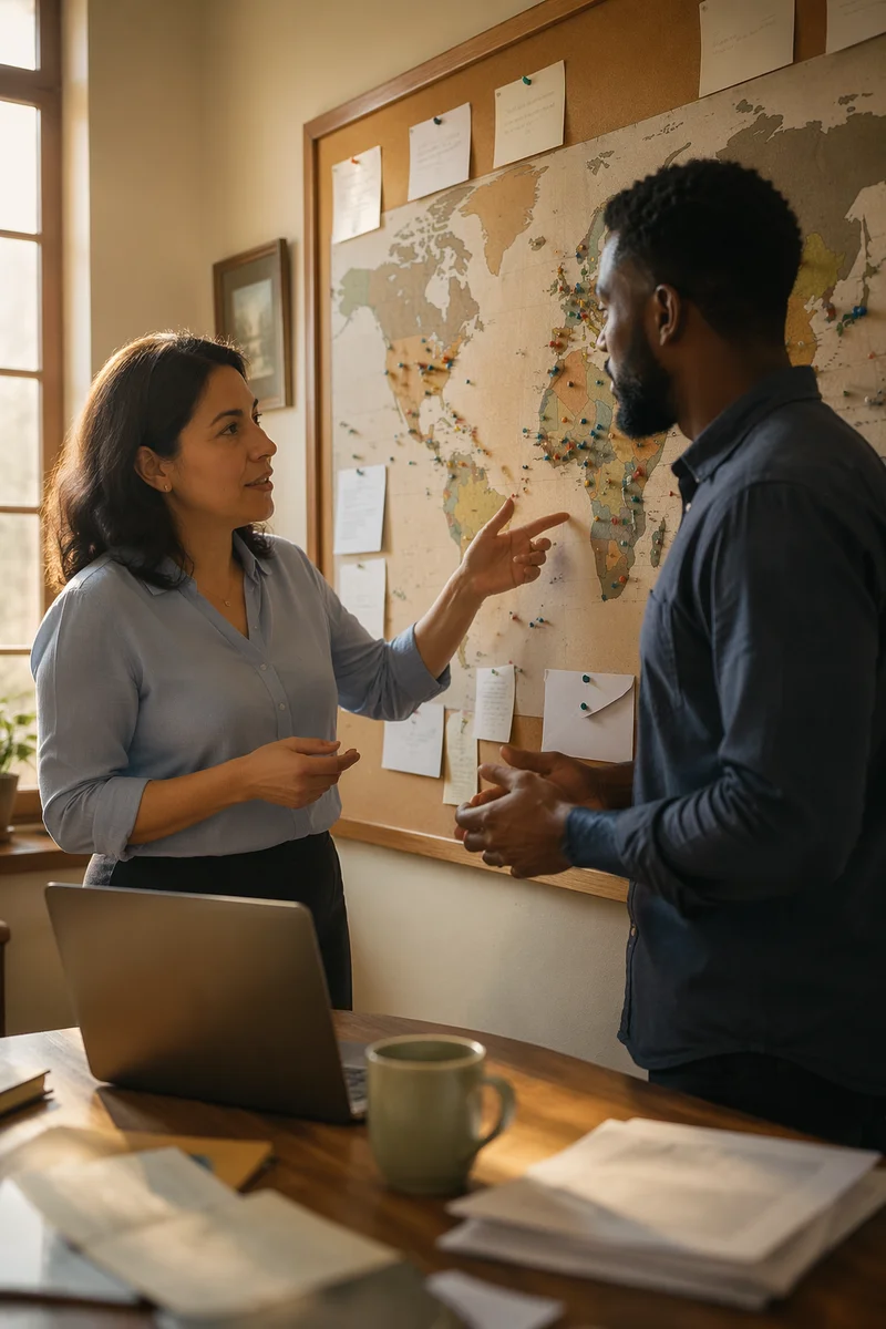 Mission Planning at Corkboard World Map
