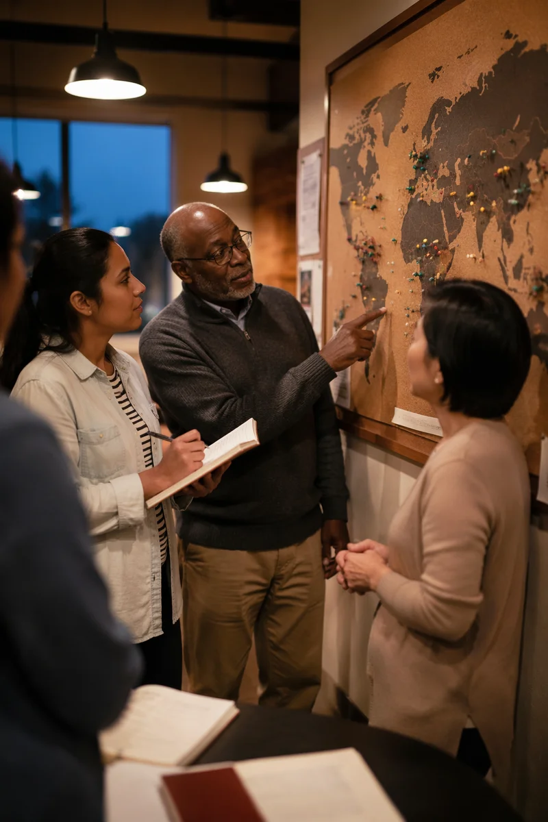 Community Group Planning Around World Map