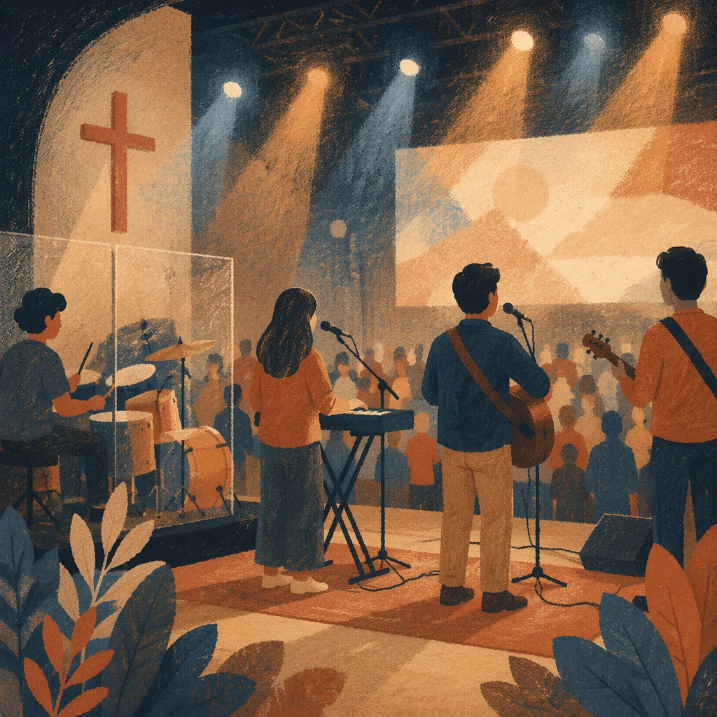 Rear View Worship Band on Church Stage