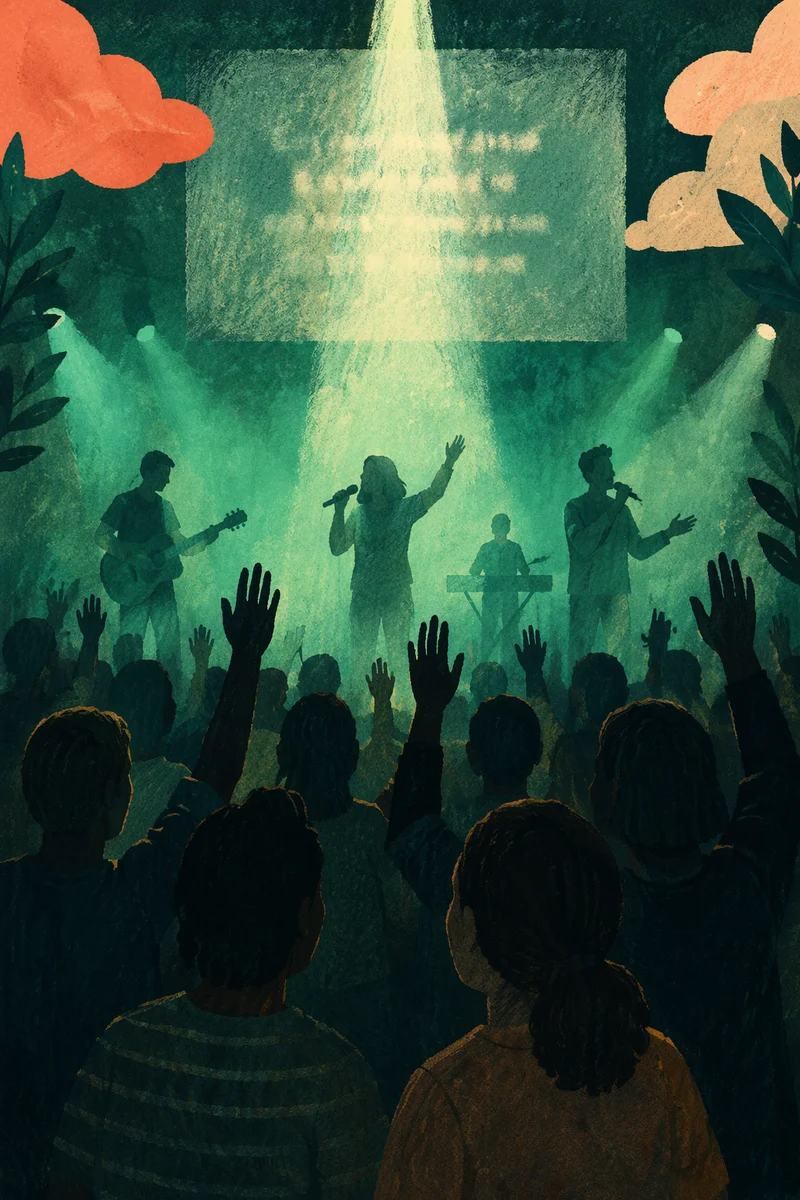 Worship Band Silhouettes in Church Stage Light