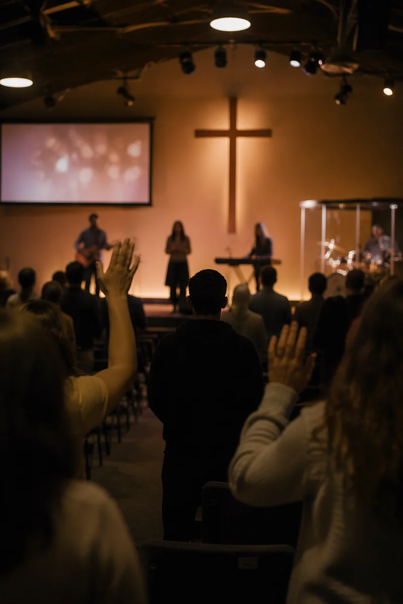 Worship Band Silhouettes in Church Auditorium