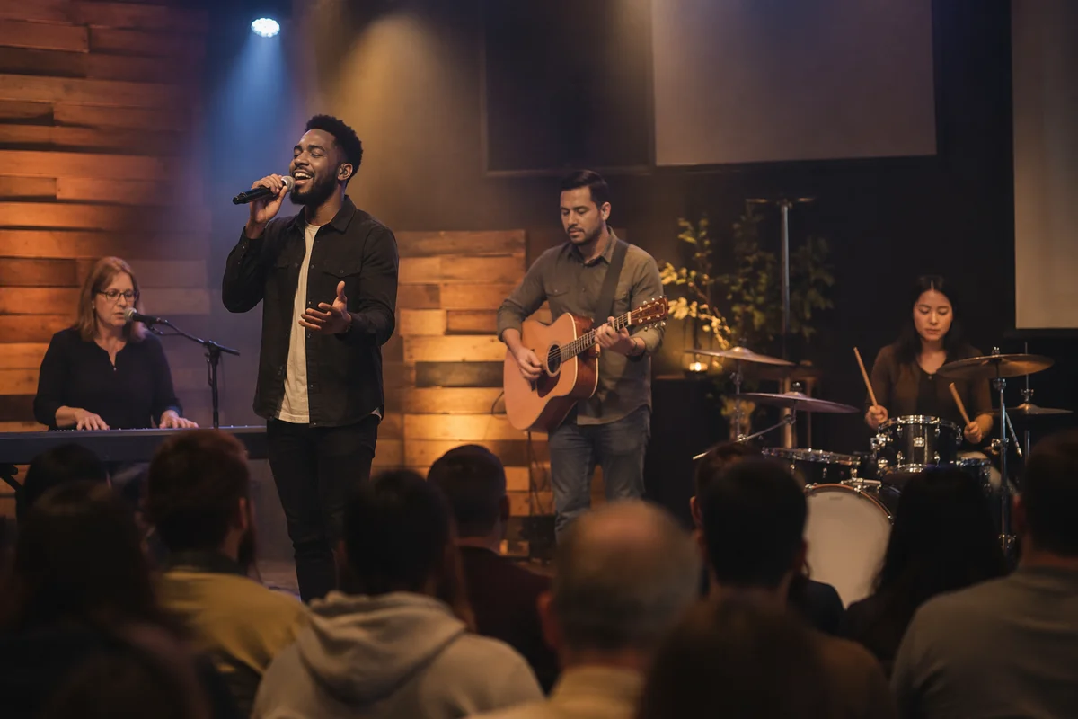 Worship Band Performing on Church Stage