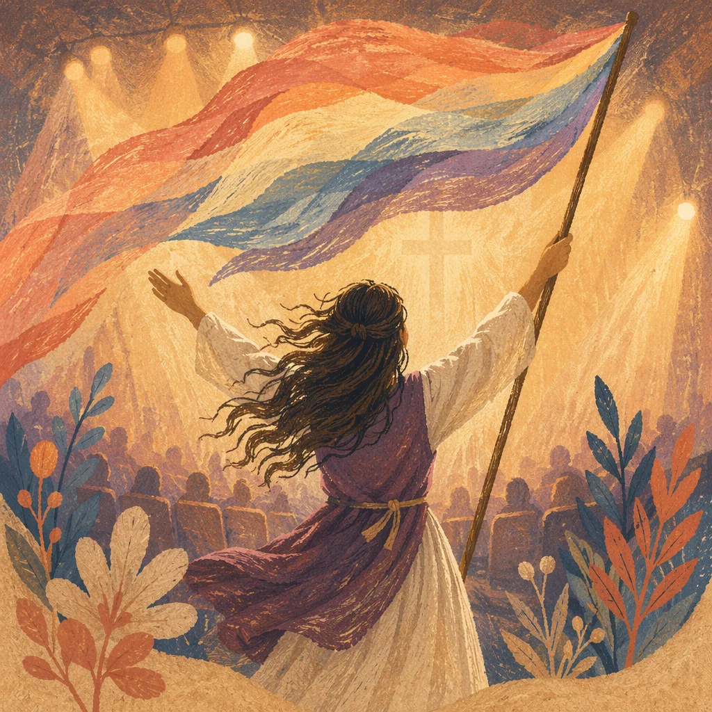 Colorful Worship Flag Dancer in Church