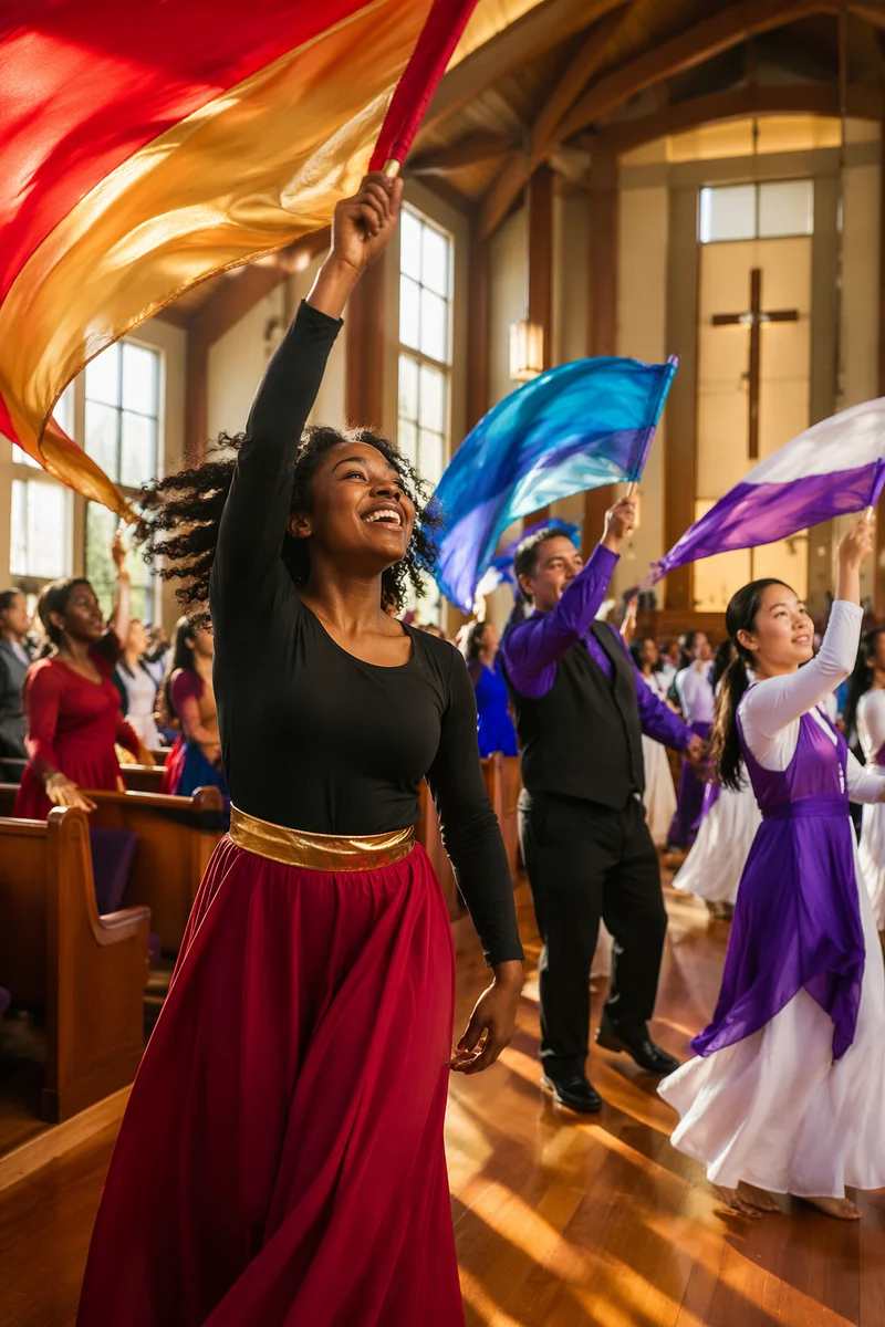 Colorful Flags Dancing in Church Sanctuary