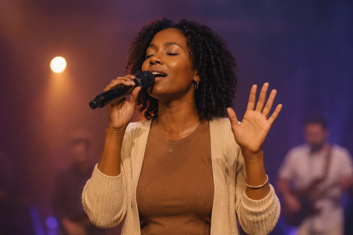 Worship Leader Singing on Church Stage