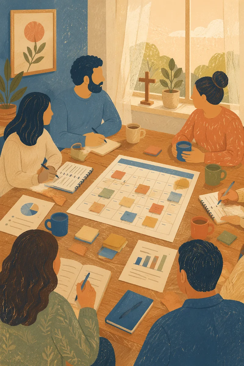 Worship Planning Team Around Calendar Table