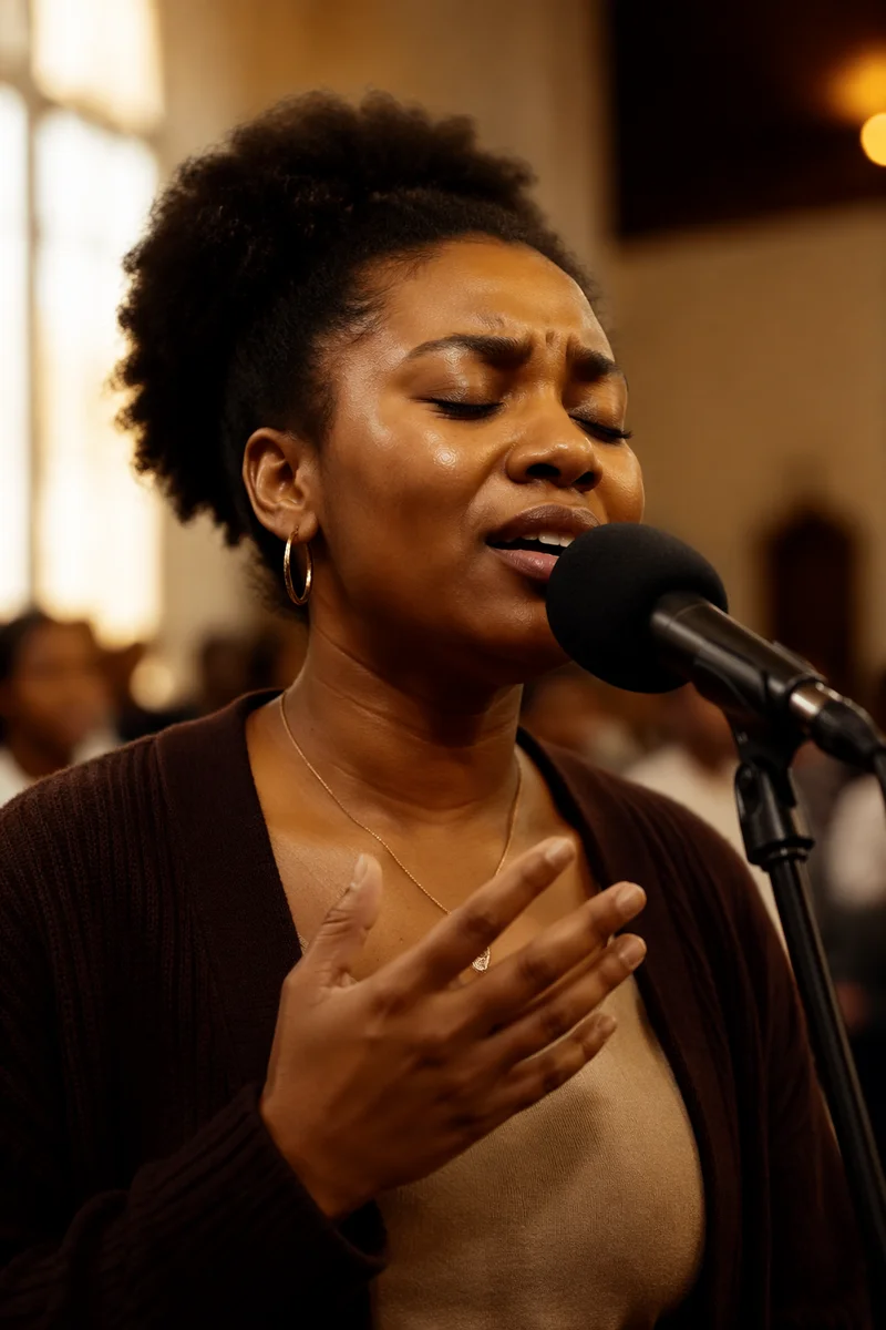 Close-Up Portrait of Singer in Church