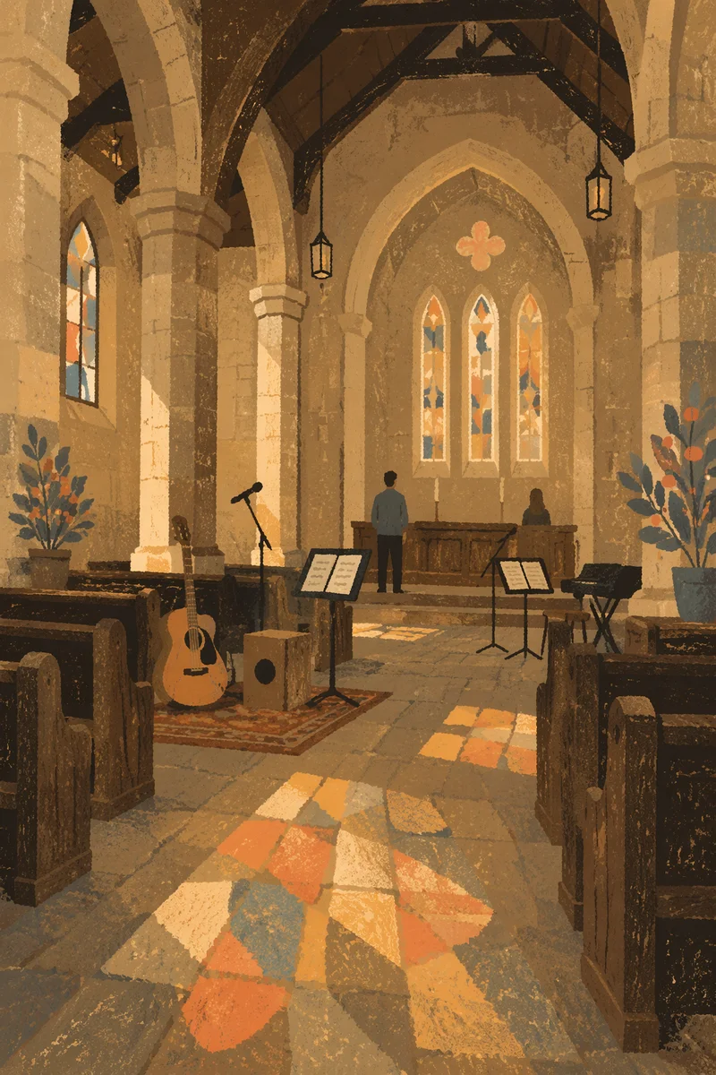 Quiet Worship Team Rehearsal in Historic Sanctuary